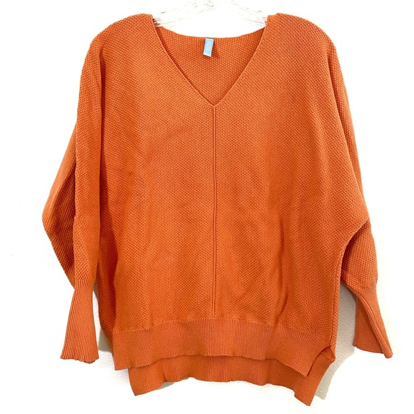 Super cute and comfy ORANGE stretchy soft knit sweater, sz SM - Picture 6 of 9